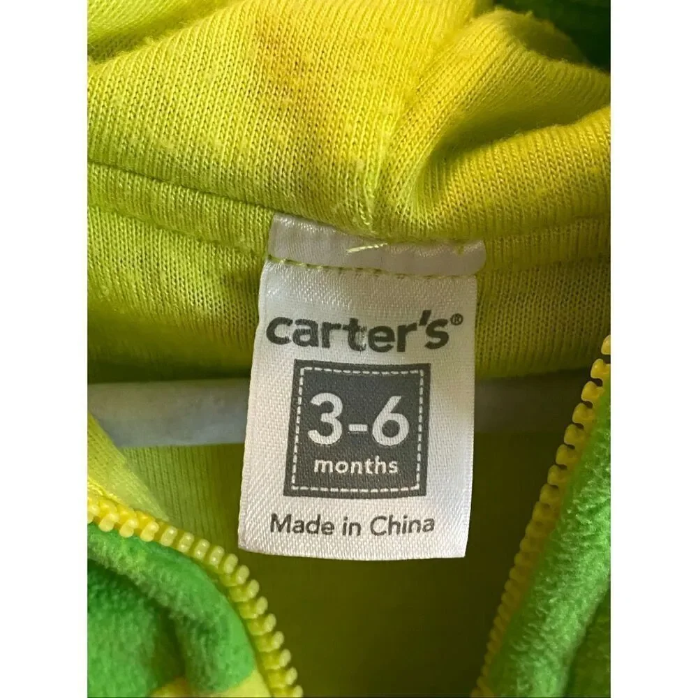 CARTER’s Baby Dino Costume • Green Hooded Zip-up Long Sleeve Top with Orange Spi